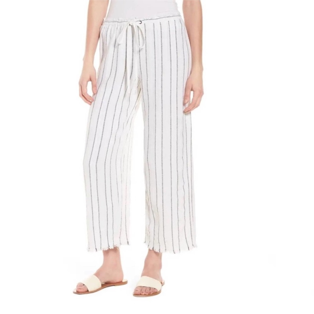 Bailey 44 White and Black Striped Cropped Linen Pants